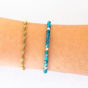 Teal Stacking Bracelet Natural Gemstone Blue Apatite Beads PRETTY Bracelet